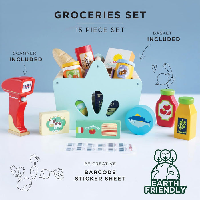 Le Toy Van - junior Wooden Groceries & Scanner Play Set  Pretend Supermarket Shopping Experience